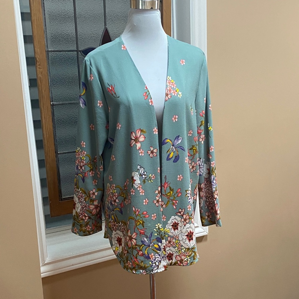 Floral Open-Front Silky Cardigan